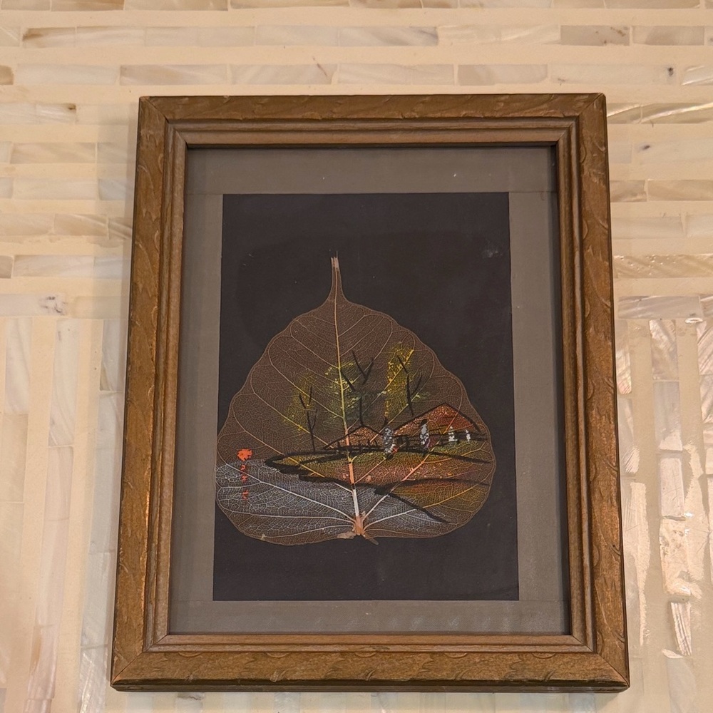 Vintage Indian Art Hand painted on Natural pipal peepal tree leaf